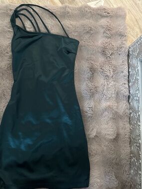 Windsor Dark Green One-Shoulder Strappy Mini Dress